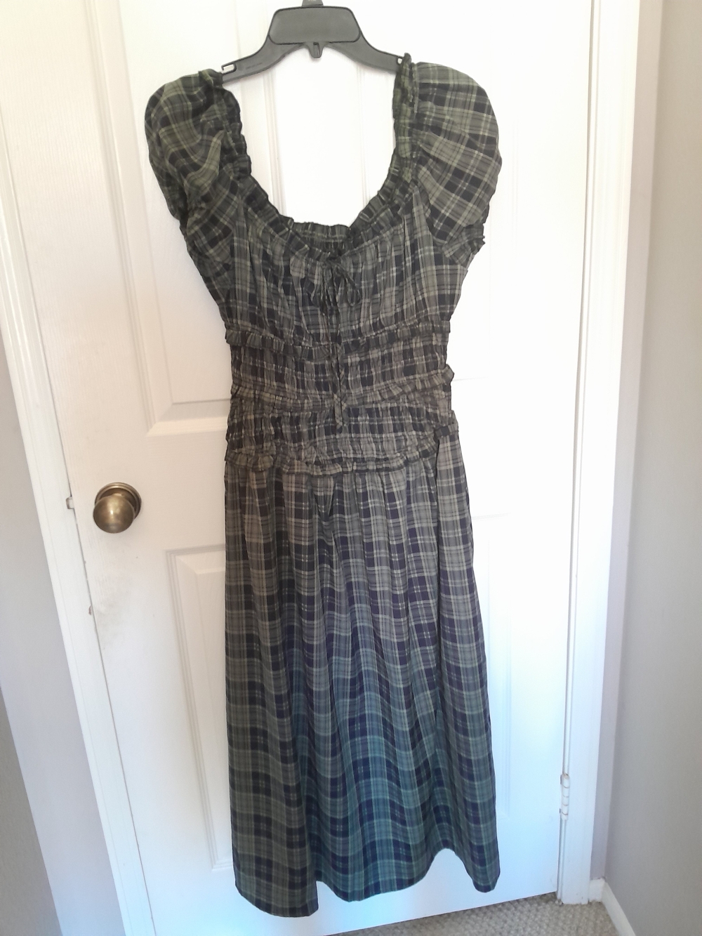 Cider Green Plaid Smocked Midi Dress Renaissance
